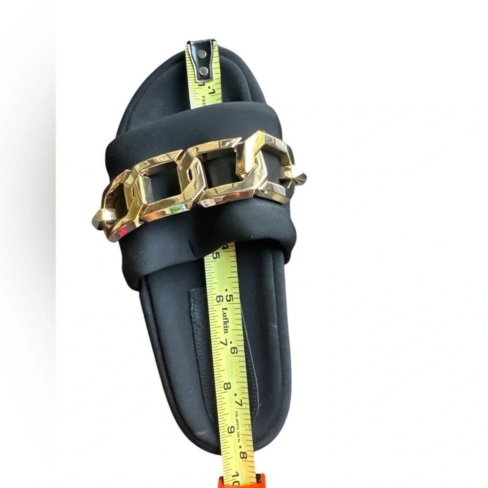Good American Black Platform Slides with Gold Chain – Size 5